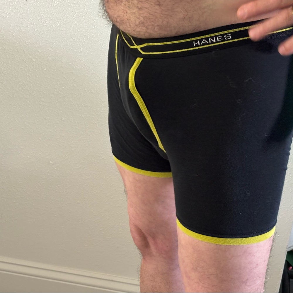 Hanes Men’s Black Boxer Briefs with Yellow Accents
